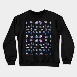 Crystals 2 - Gemstones Watercolor Pastel Black Crewneck Sweatshirt